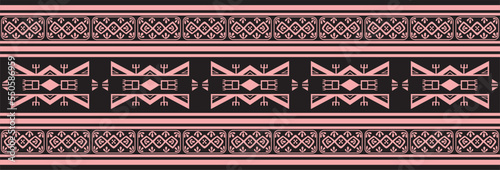 Vector pink and black native american seamless pattern. Endless Aztec, Maya, Inca ornament. Drawing for border and frame..