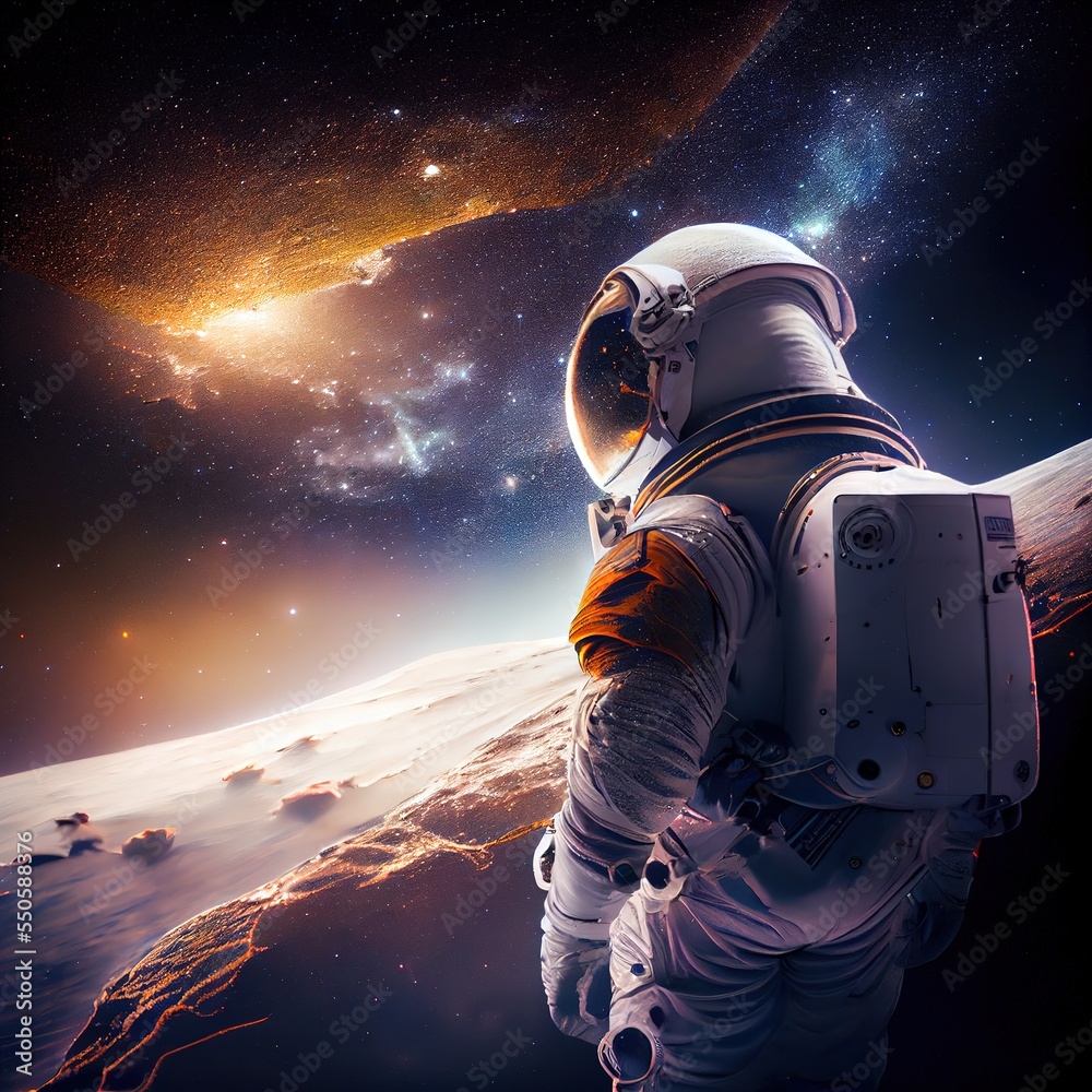 Space exploring, abstract creative illustration. Stunning photorealistic illustration generated by Ai	