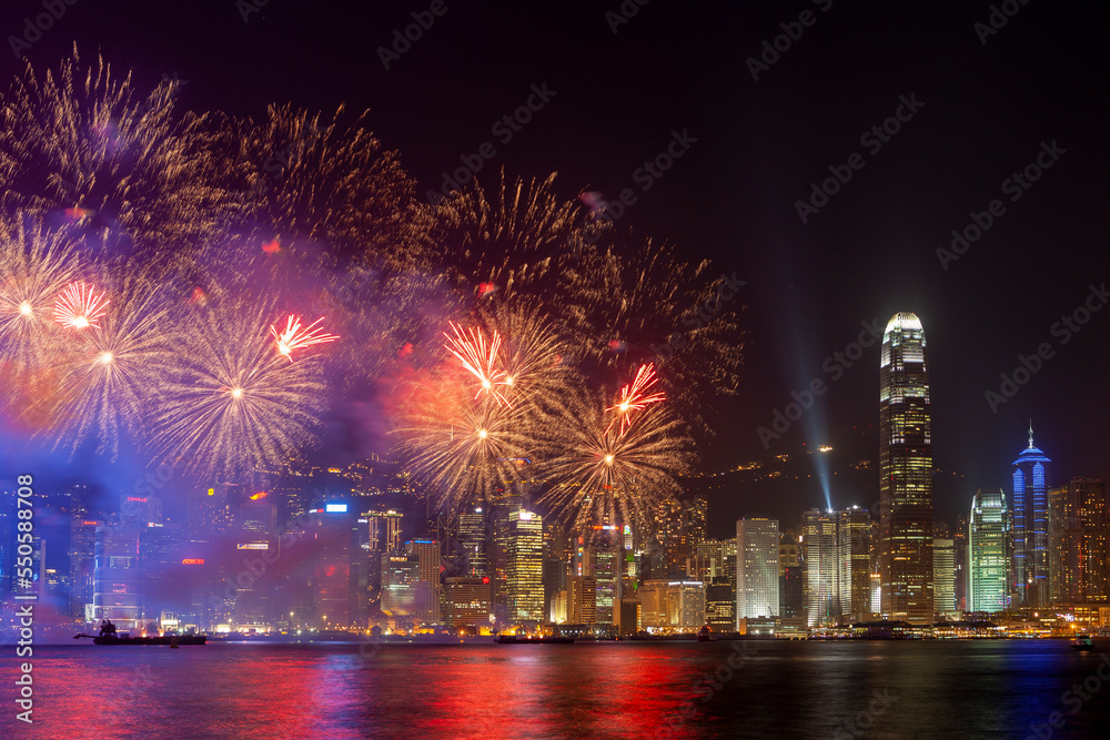 Obraz premium Firework over Victoria Harbor, Hong Kong
