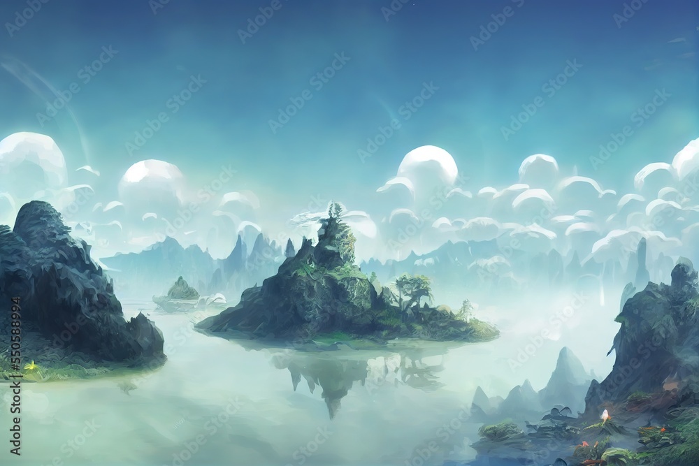 Floating Island. Realistic Fantastic Scenes. Fantasy Nature Backdrop ...