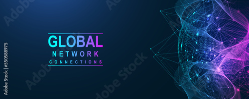 Global network connection concept. Big data visualization. Social network communication in the global computer networks. Internet technology. Business. Science. Vector illustration