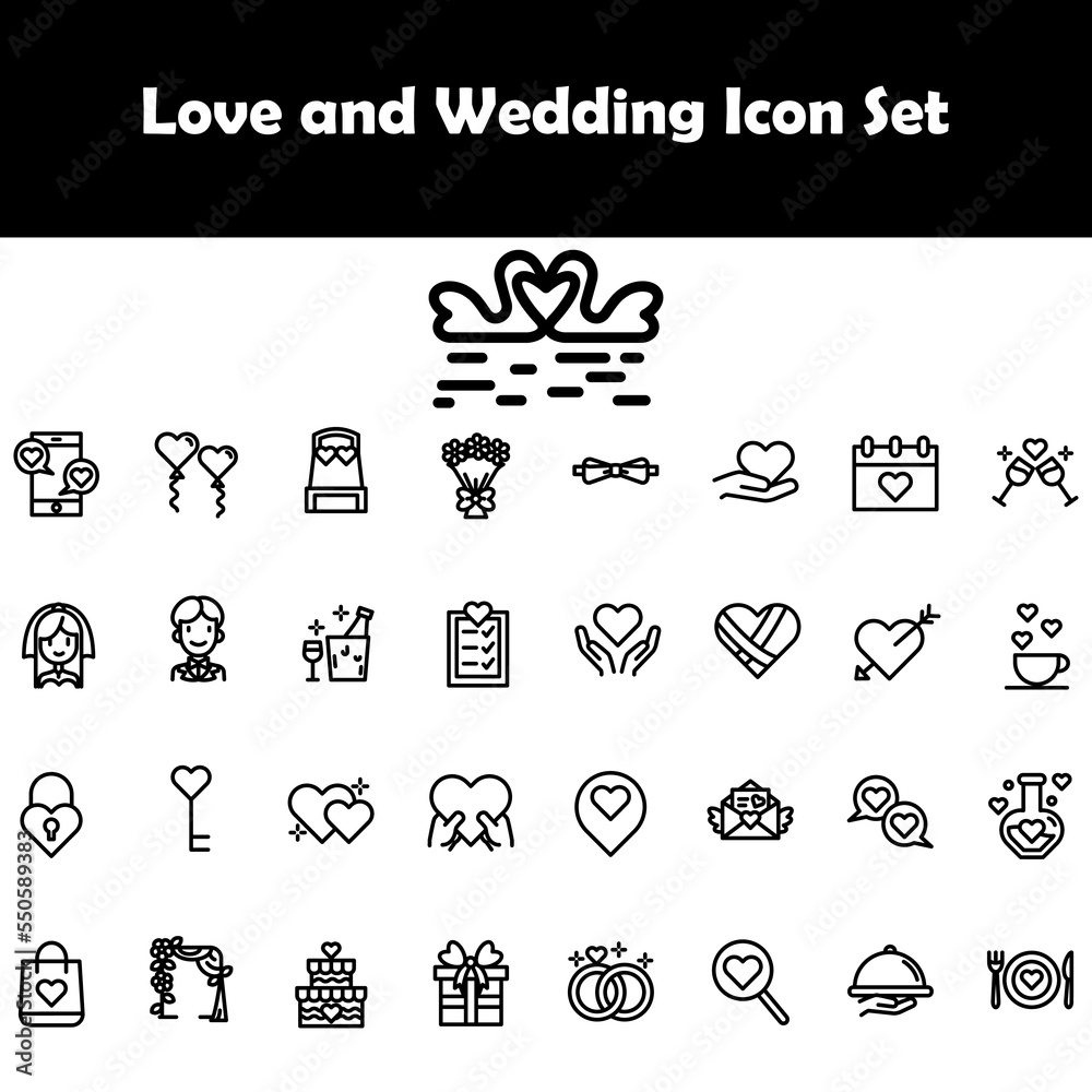 Love and Wedding themed icons for couples and valentine's day. 