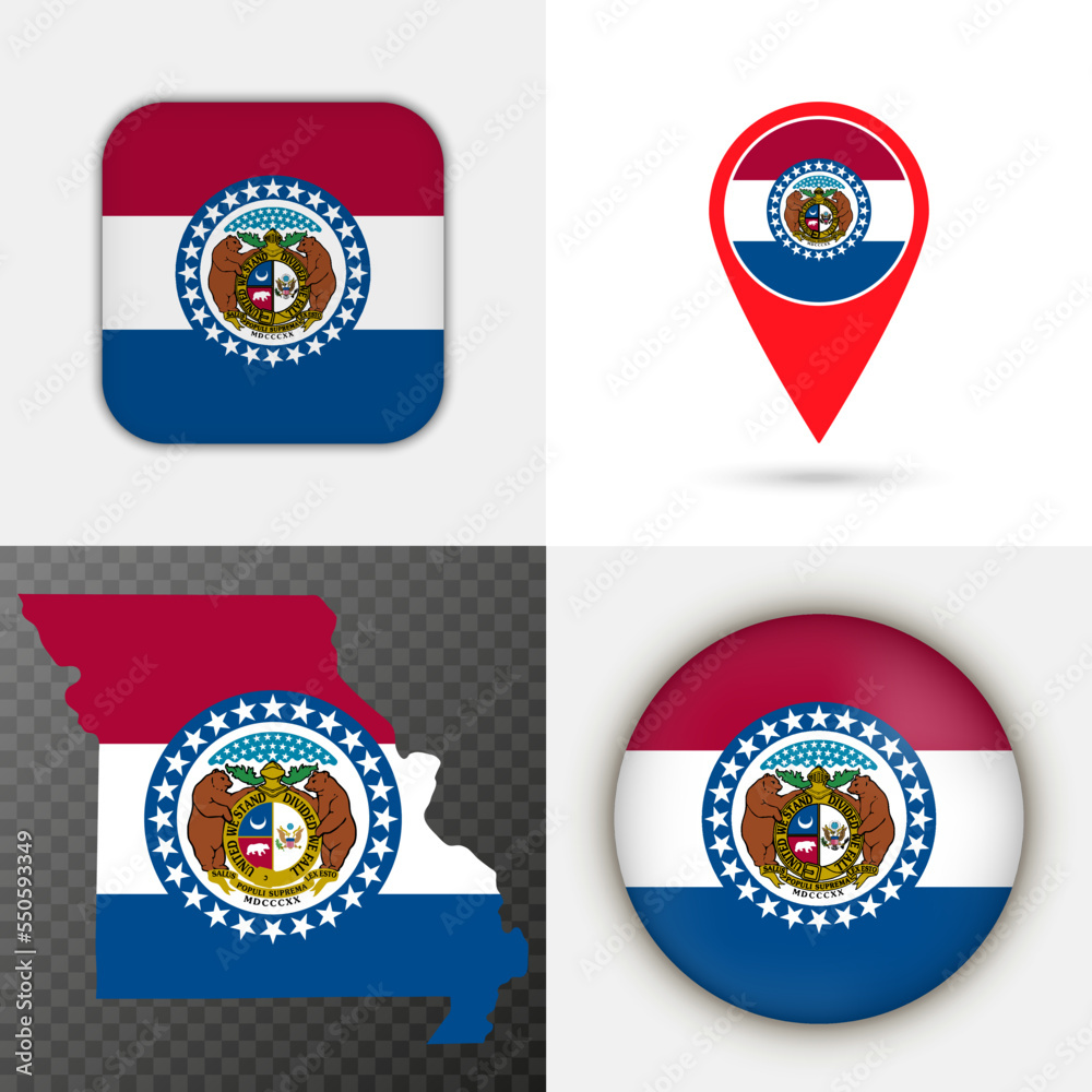 Set of Missouri state flag. Vector illustration. Set of Missouri state flag. Vector illustration.