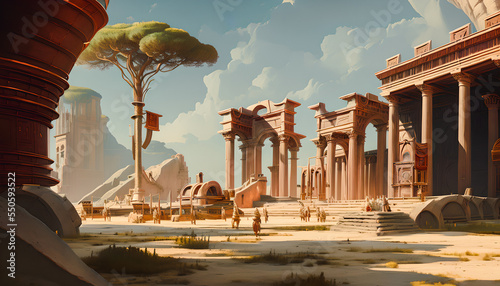 Artistic concept illustration of a Roman hipodrome, background illustration.
