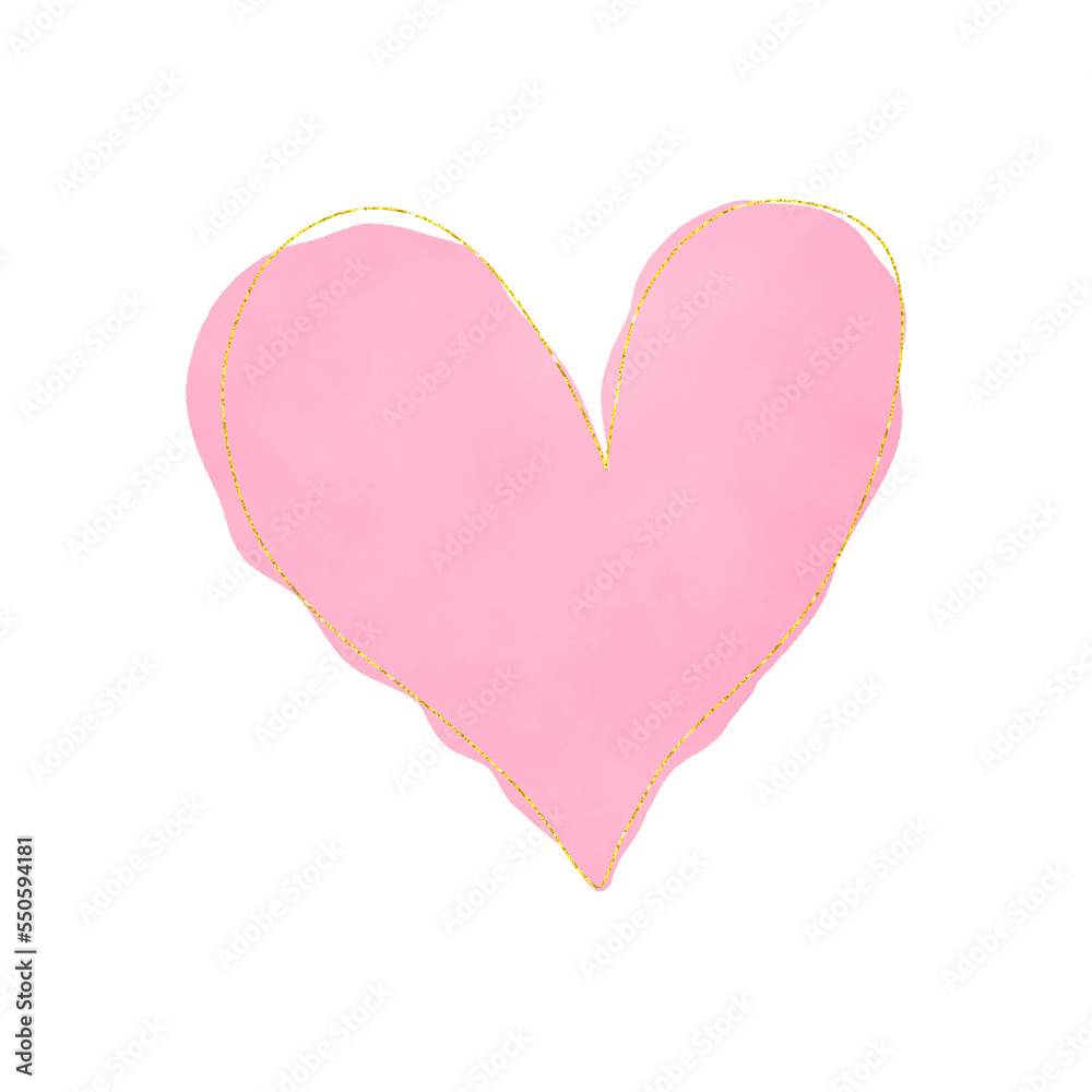 Pink Watercolor Heart With Gold Glitter