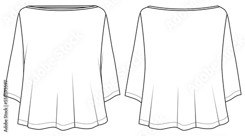 womens oversize loose t shirt top flat sketch vector technical cad drawing template
