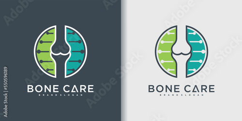 Modern knee bones and joints care protection logo design Premium Vektor