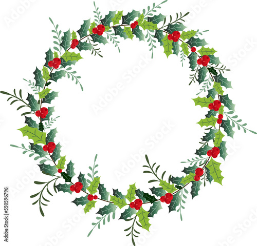 Christmas holiday holly wreath graphic with transparent background