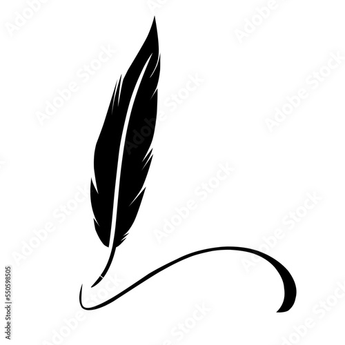 Vintage feather silhouette vector sketch in black ink stroke. Soft fur. Bird,chicken and goose feathers. Isolated white background
