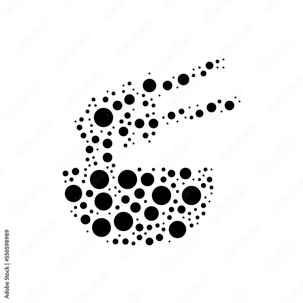 A large noodle symbol in the center made in pointillism style. The center symbol is filled with black circles of various sizes. Vector illustration on white background A large noodle symbol in the center made in pointillism style. The center symbol is filled with black circles of various sizes. Vector illustration on white background