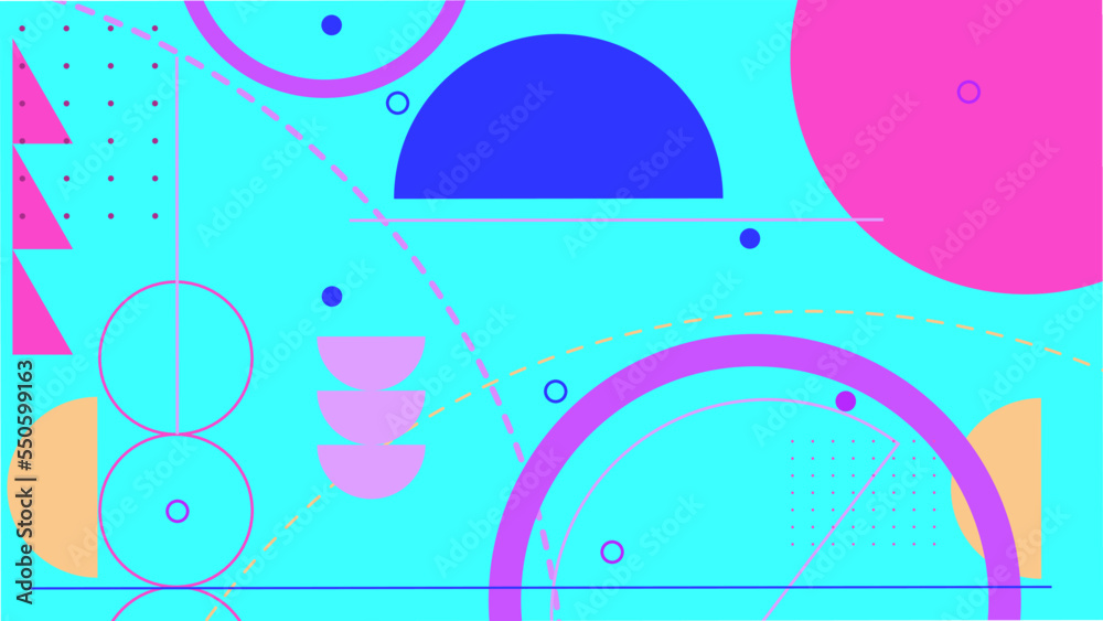 Obraz premium Abstract geometric background with Memphis style and basic shape pattern. Abstract pop art color paint splash pattern background. Memphis geometry background