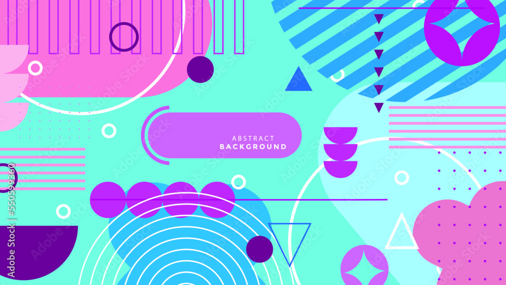 Fototapeta premium Abstract geometric background with Memphis style and basic shape pattern. Abstract pop art color paint splash pattern background. Memphis geometry background