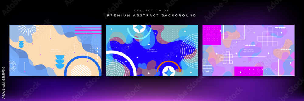Modern colored background with abstract geometric shapes in memphis style. Vector illustration banner poster template