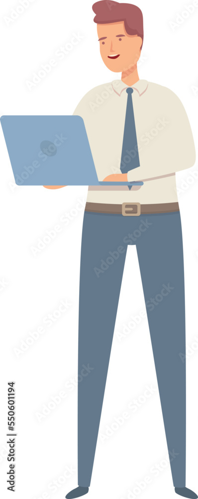 Laptop manager icon cartoon vector. Business director. Marketing team