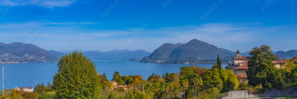 Lake Maggiore, landscapes over the lake. background the Alps