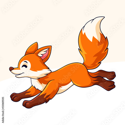 Cartoon cute little fox on white background