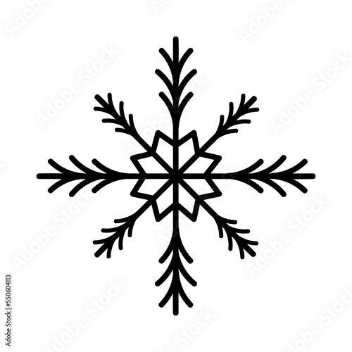 Snowflake decorative element. Hand drawn snowflake isolated on white background. Vector element for christmas, new year decor