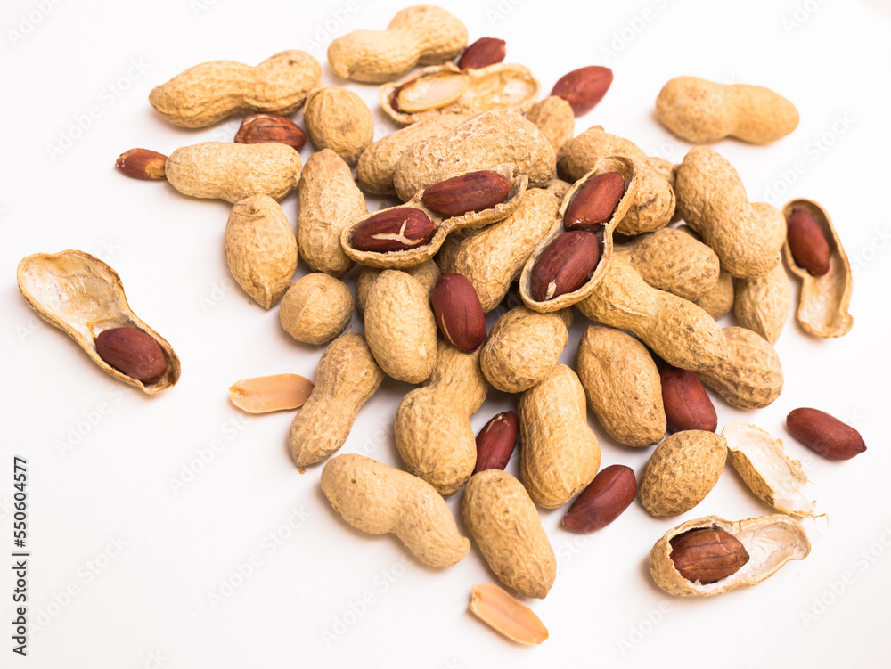 bunch of ecological peanuts on a white background