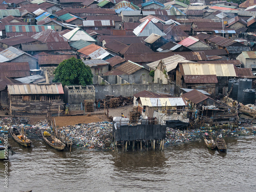 Panorama of african town on the riverside. Lagos, Nigeria, Africa photo