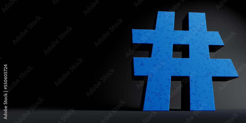 Obraz premium The Hashtag symbol concept. Mighty hashtag. View from the ground to a large scale hashtag. 3D Rendering