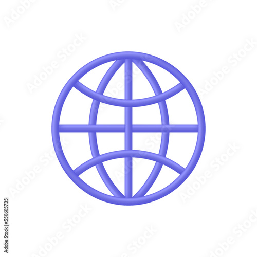 3D Globe hyperlink icon. Search WWW sign. Web hosting technology. Browser search website page.