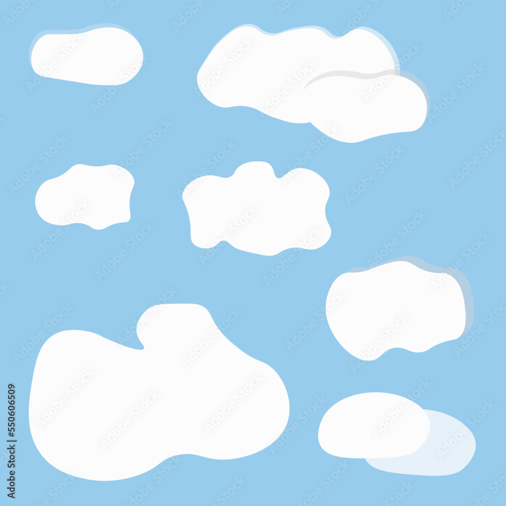 clouds on the blue sky set of white clouds on blue background. Atmosphere concept . Nature vector illustration. Different types of cloud clouds on the blue sky set of white clouds on blue background. Atmosphere concept . Nature vector illustration. Different types of cloud