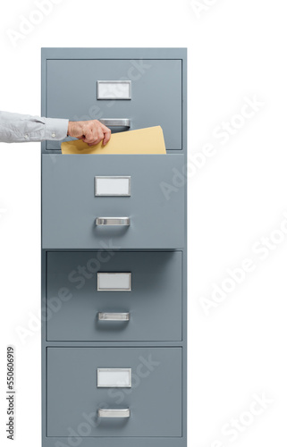 Картината върху платно PNG file no background Office worker taking a file from a filing cabinet drawer