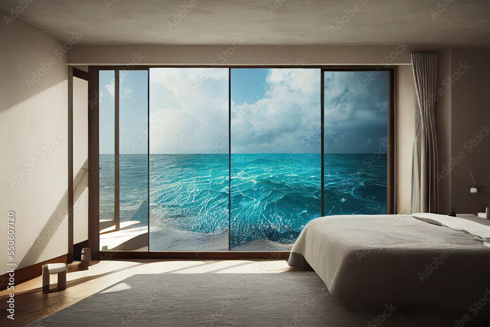 Fototapeta premium luxury hotel bedroom by the sea