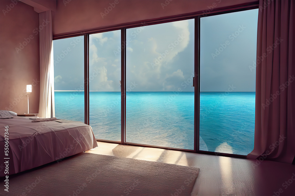 luxury hotel bedroom by the sea