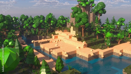 Low Poly island in ocean