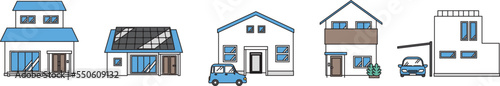 シンプルな住宅のセットイラスト（Gタイプ）