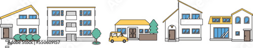 シンプルな住宅のセットイラスト（Iタイプ）