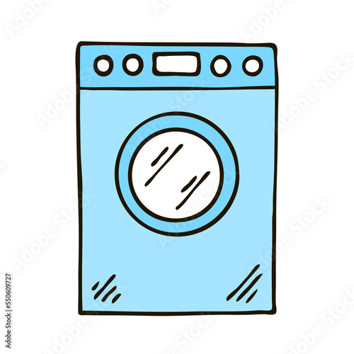 Washing machine sketch. Household appliances for washing linen and clothes. Cartoon vector illustration isolated on a white background. Hand drawn outline