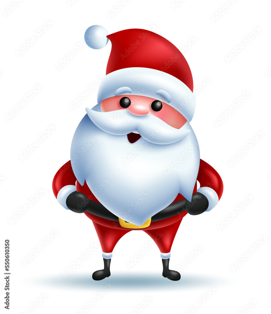 Happy Santa Claus character in 3d red Santa costume. Cartoon 3d character collection for festive and merry Christmas. Vector Illustration.