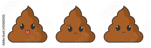 Cute happy smiling poop Kawaii character. Vector illustration
