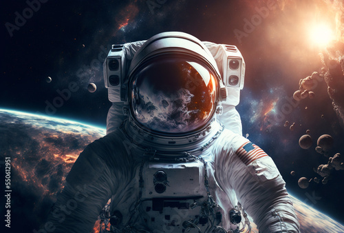 Astronaut floating alone in the void of space, Astronaut at spacewalk, Science fiction wallpaper 3D Illustration