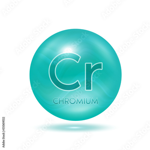Chromium minerals capsule green. Icon 3D minerals complex isolated on a white background for product design. Medical and scientific concepts. Icon 3D Vector EPS10 illustration.