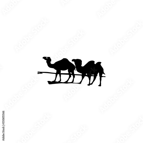 Camel caravan icon. Simple style Arabian culture poster background symbol. Camel caravan brand logo design element. Camel caravan t-shirt printing. Vector for sticker.