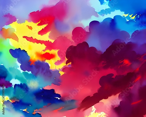 The clouds are colorful and blend together like a watercolor painting.