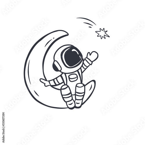 cute astronaut sitting on the moon.Doodle.