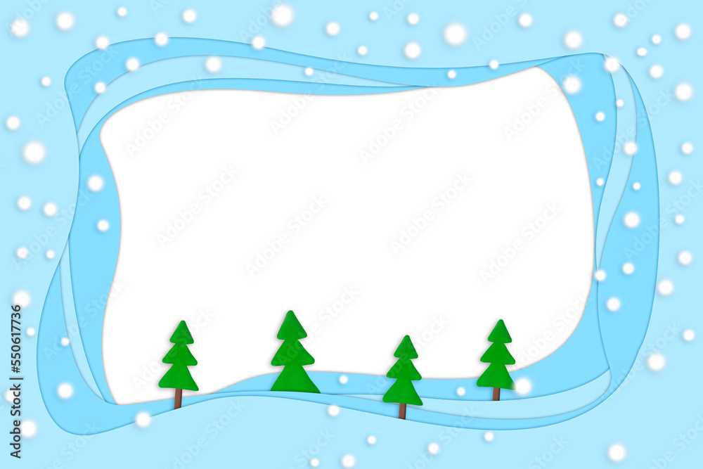 blue colorful christmas snow field and pine tree background