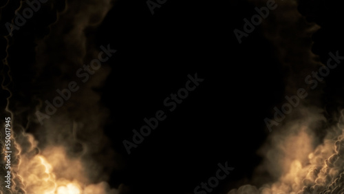 Bottom screen frame of blazing clouds or smoke, isolated - abstract 3D rendering