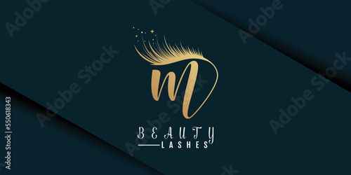 Murais de parede Beauty lashes logo with letter m  gold gradient premium vector