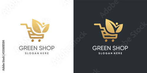 Online shop with leaf concept design vector icon illustration