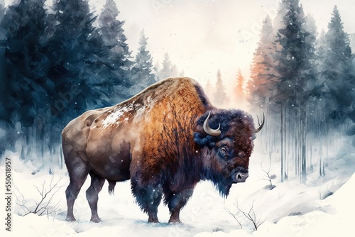 Bison in the forest. concept art photo