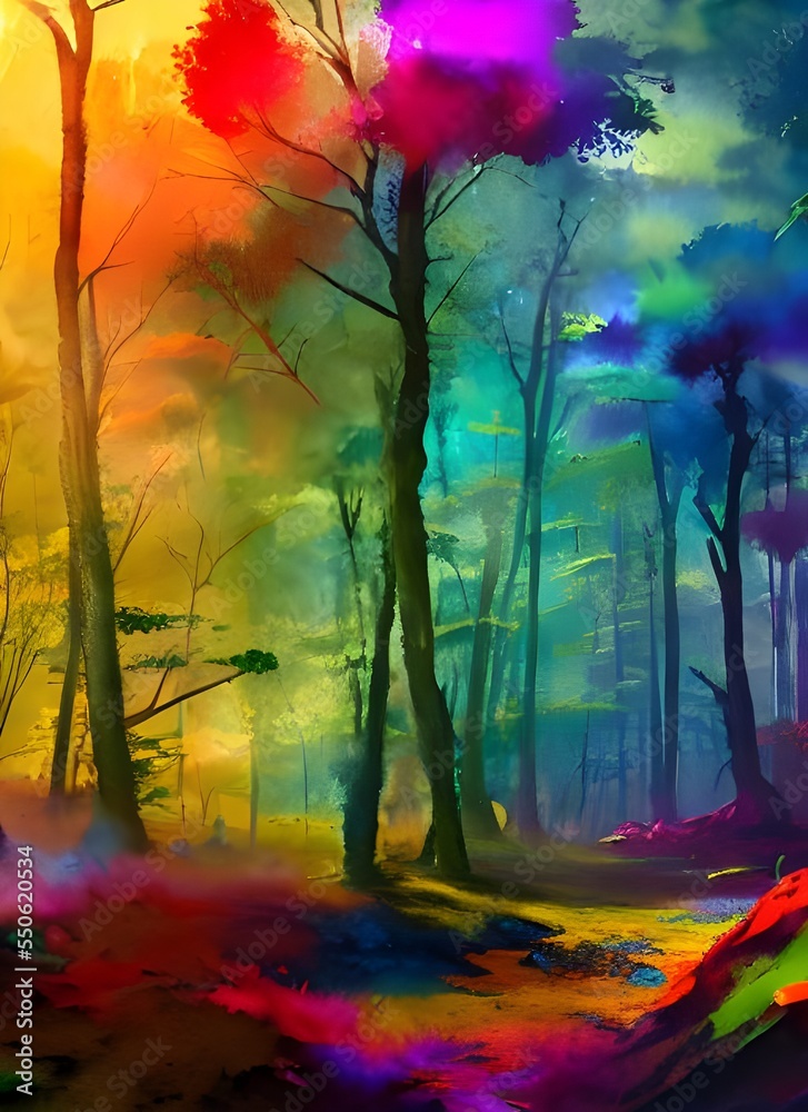 Φωτογραφία The canvas is filled with an explosion of color, greens and blues swirling together to depict a dense forest