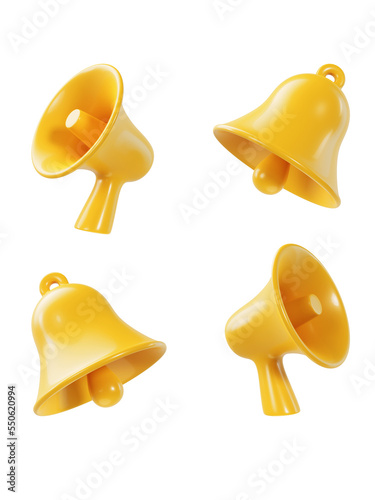 Yellow megaphone and bell 3d rendering. PNG image