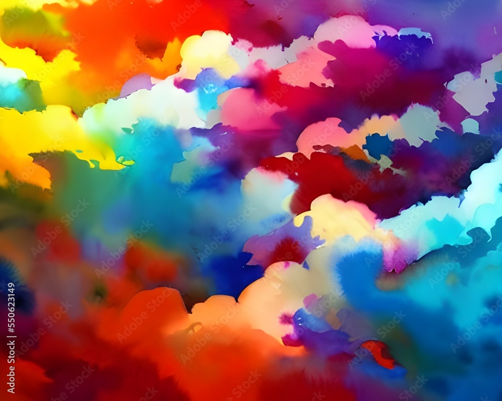 A Colorful Scene Of Clouds Is Hand Painted In a colorful scene of clouds is hand painted in