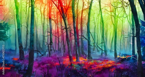 The forest is alive with color. Vibrant oranges, yellows and reds dot the landscape like a painter's palette. The crisp winter air nips at your nose as you take in the beauty around you. © dreamyart