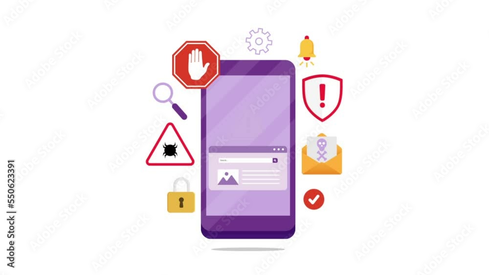 Mobile fraud alert warning motion graphic. Scam fraud alert on data account personal animated video explainer
